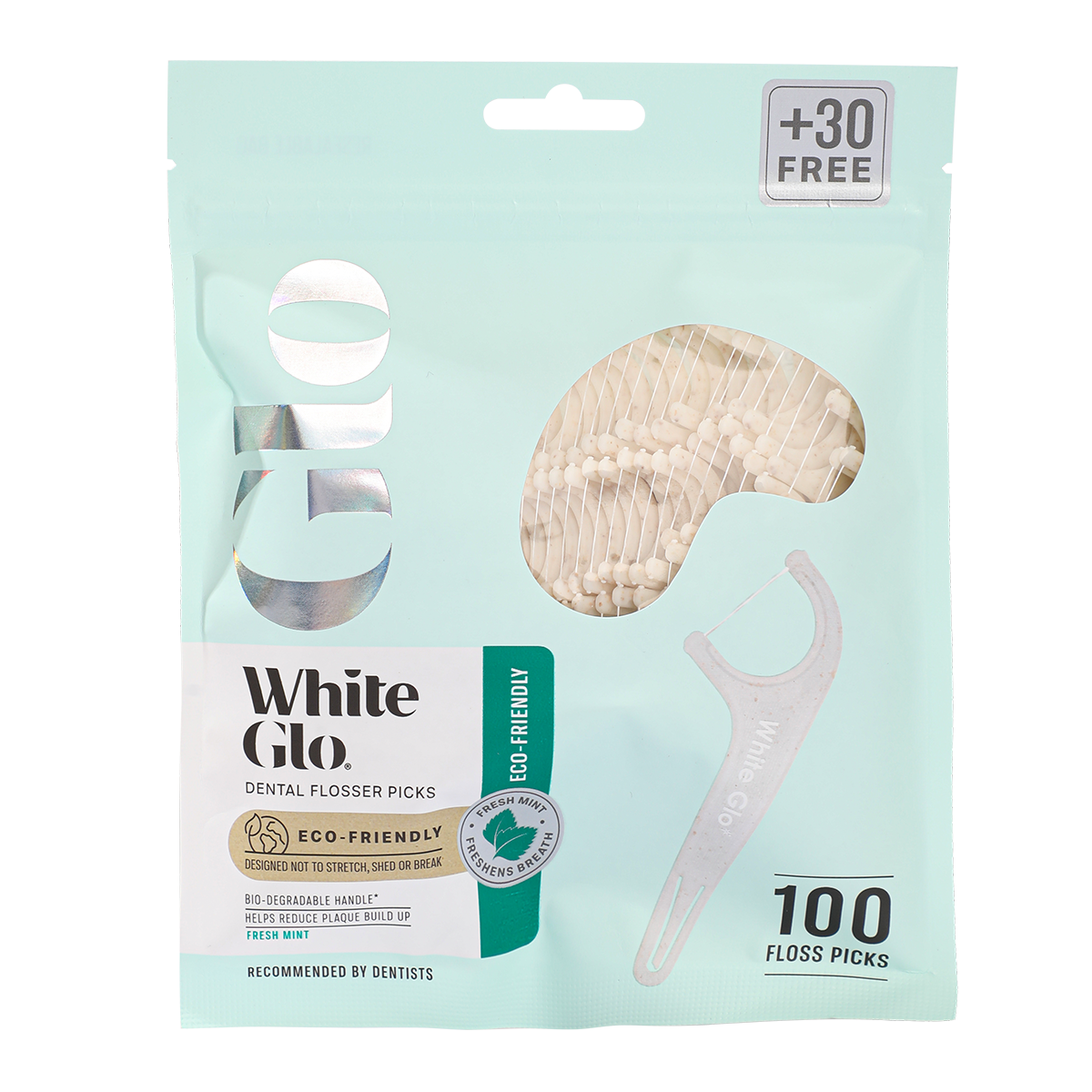 White Glo Eco-Friendly Mint Flosser Picks 70 + 30 Pack