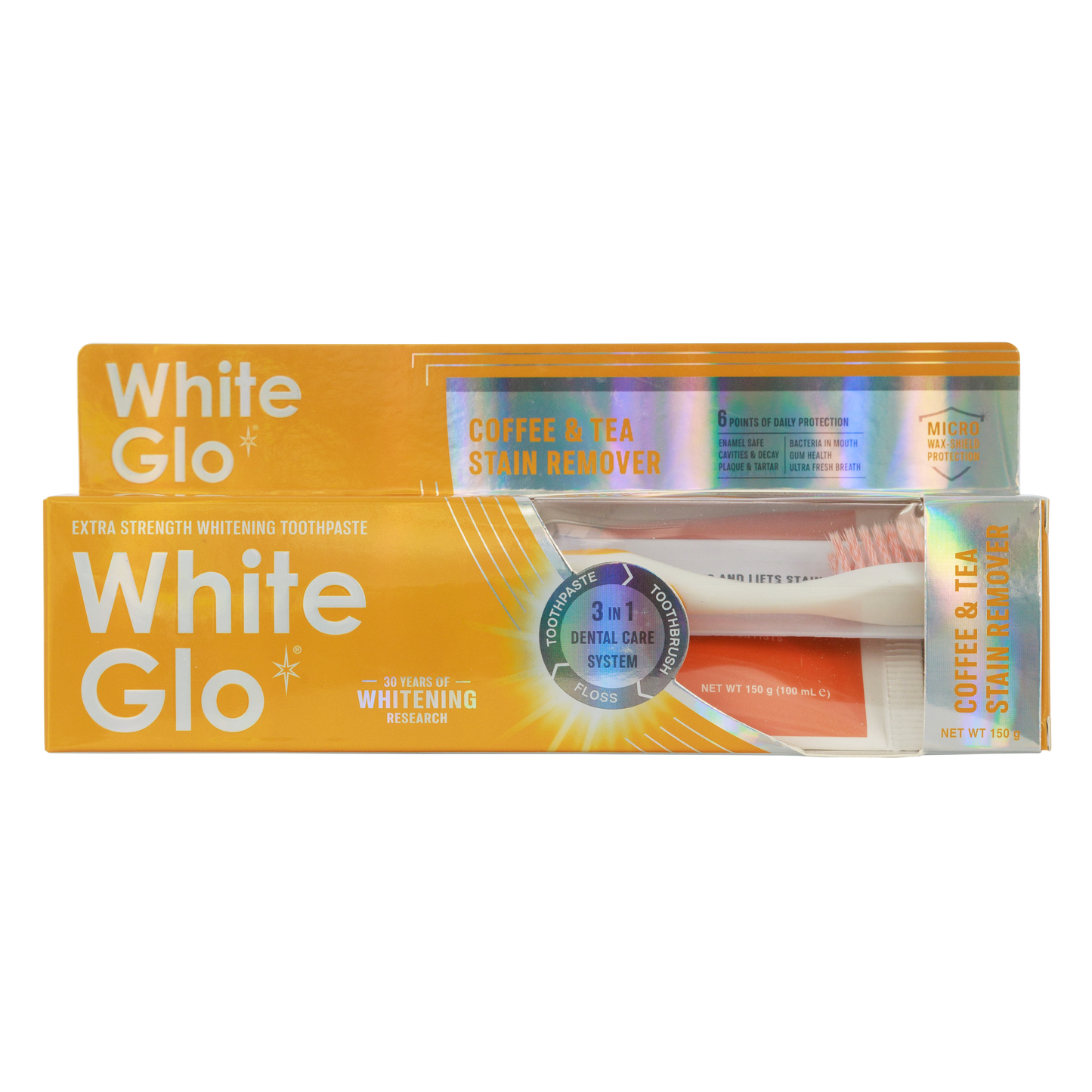 White Glo Coffee & Tea Stain Remover Toothpaste 150g with Toothbrush