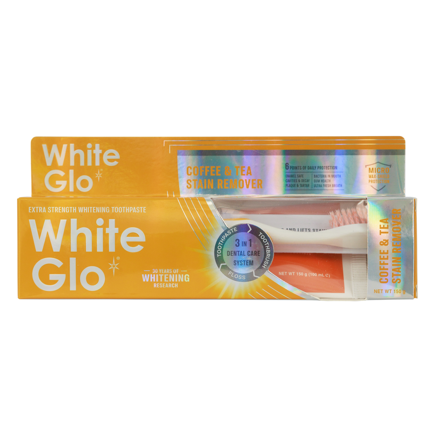 White Glo Coffee & Tea Stain Remover Toothpaste 150g with Toothbrush