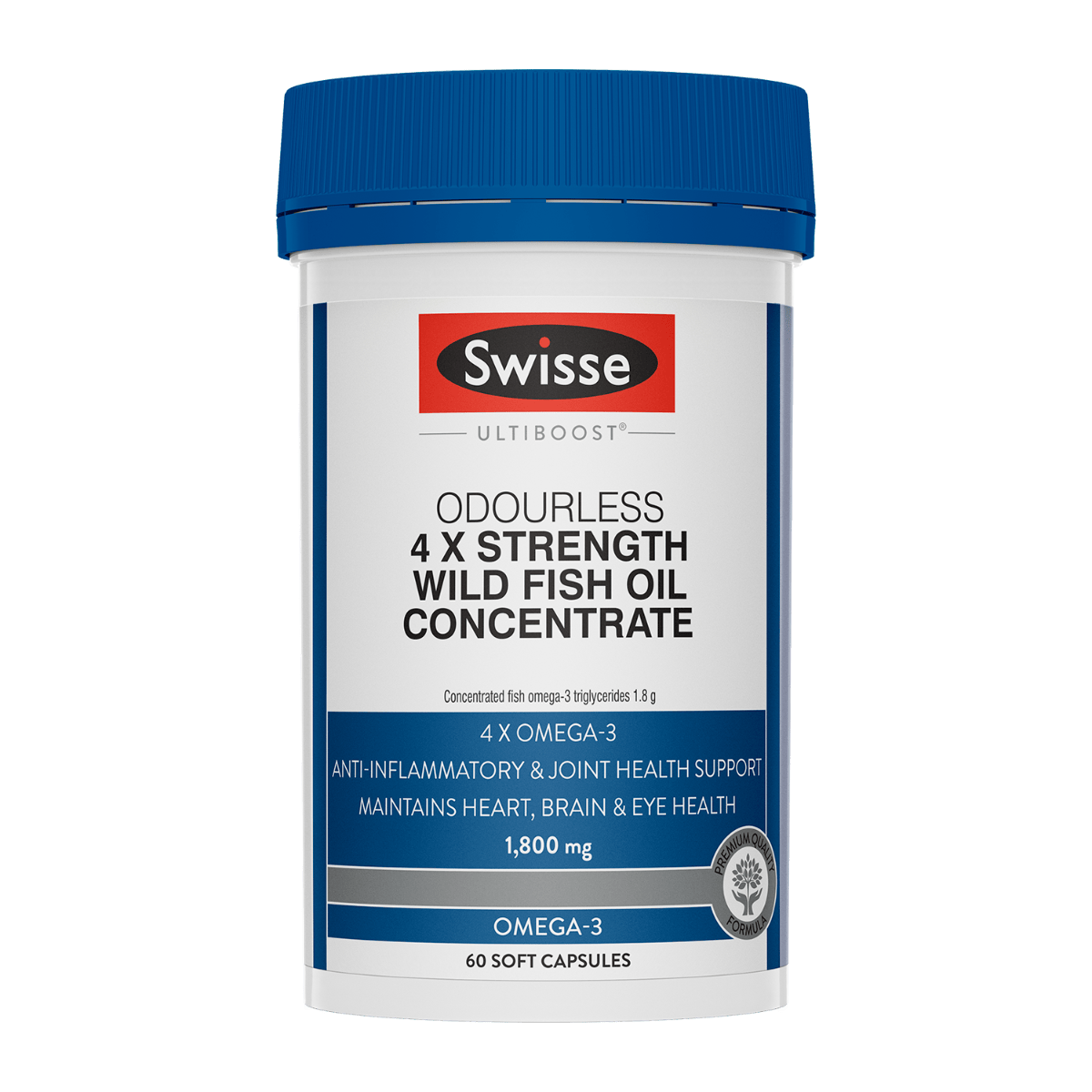 Swisse Ultiboost Odourless 4 x Strength Wild Fish Oil Concentrate 60 Capsules